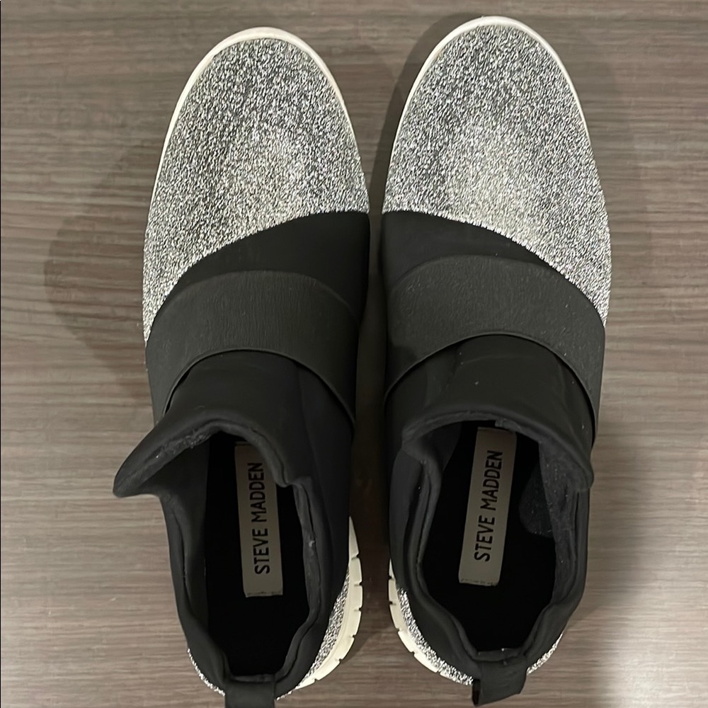 Steve Madden Glittery Black and Silver Slip-On Sneakers